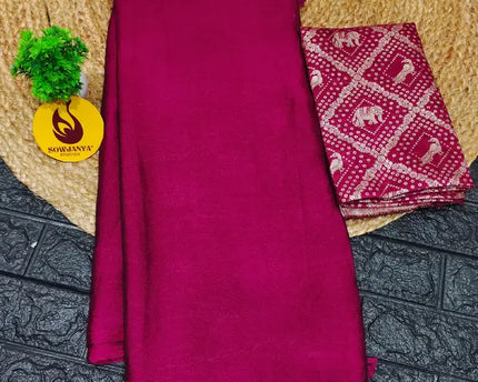 Premium Crush Saree with Bandini Blouse - BIRD8(wine)