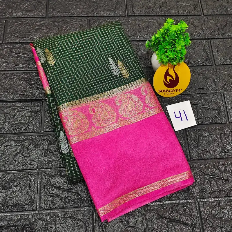 Premium Quality Mysore Crepe Sarees with Rich Pallu-MYSORE41