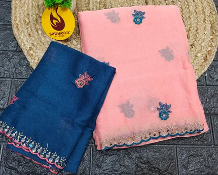 Premium Quality Shimmer Georgette Sarees - FLASH2(PEACH)