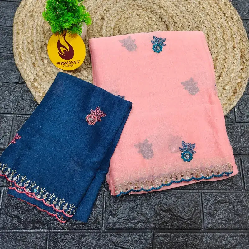 Premium Quality Shimmer Georgette Sarees - FLASH2(PEACH)