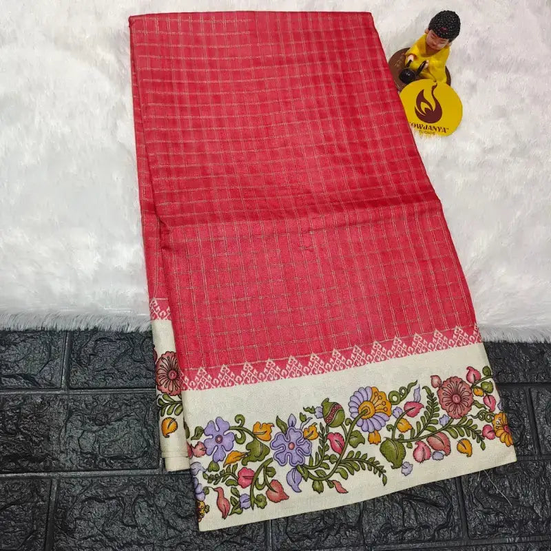 Premium Fancy Zari Chex Sarees With Kalamkari Border - SSGAP