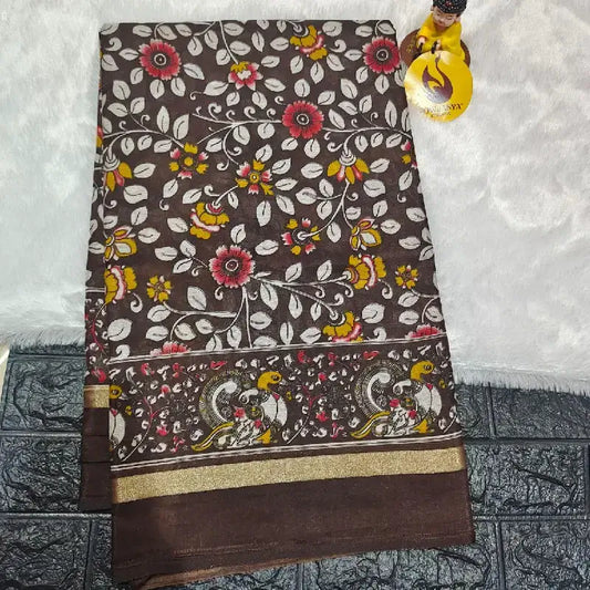 Premium Fancy Kalamkari Design Zari Border Sarees - SSGAP