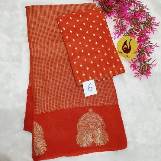 Viscose Crape Chex Saree With Designer Border - SSCDB6