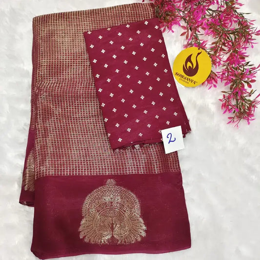 Viscose Crape Chex Saree With Designer Border - SSCDB2