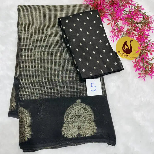 Viscose Crape Chex Saree With Designer Border - SSCDB5