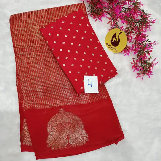 Viscose Crape Chex Saree With Designer Border - SSCDB4