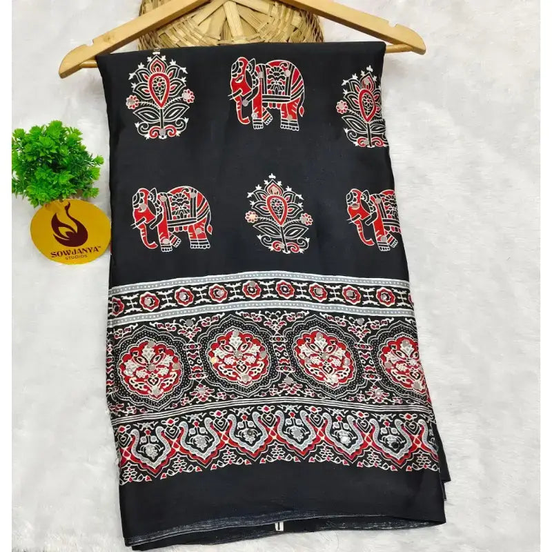 Heavy Japan Satin Crape Saree With More Original Mirrors - AJRAK73