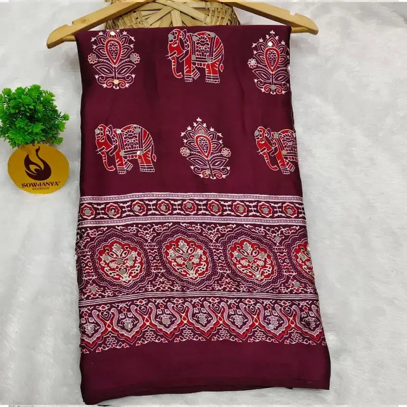 Heavy Japan Satin Crape Saree With More Original Mirrors - AJRAK78