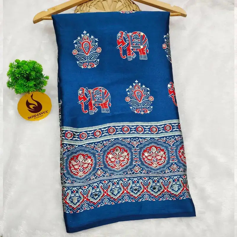 Heavy Japan Satin Crape Saree With More Original Mirrors - AJRAK75