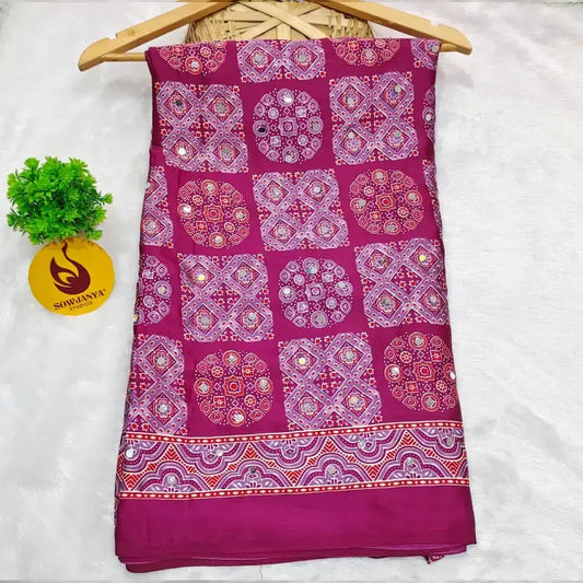 Heavy Japan Satin Crape Saree With More Original Mirrors - AJRAK69