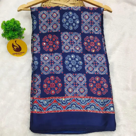 Heavy Japan Satin Crape Saree With More Original Mirrors - AJRAK71