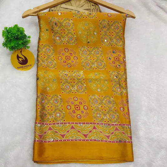 Heavy Japan Satin Crape Saree With More Original Mirrors - AJRAK65