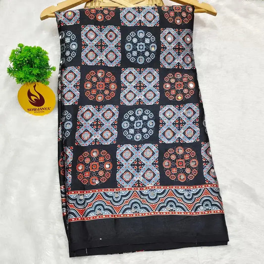 Heavy Japan Satin Crape Saree With More Original Mirrors - AJRAK68