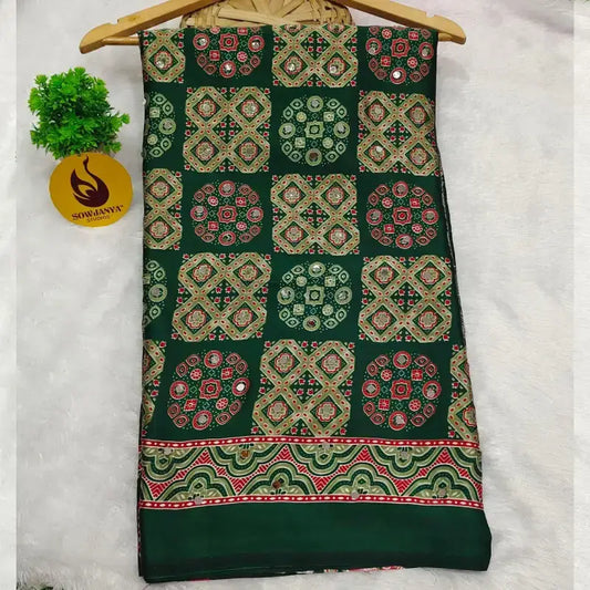 Heavy Japan Satin Crape Saree With More Original Mirrors - AJRAK66