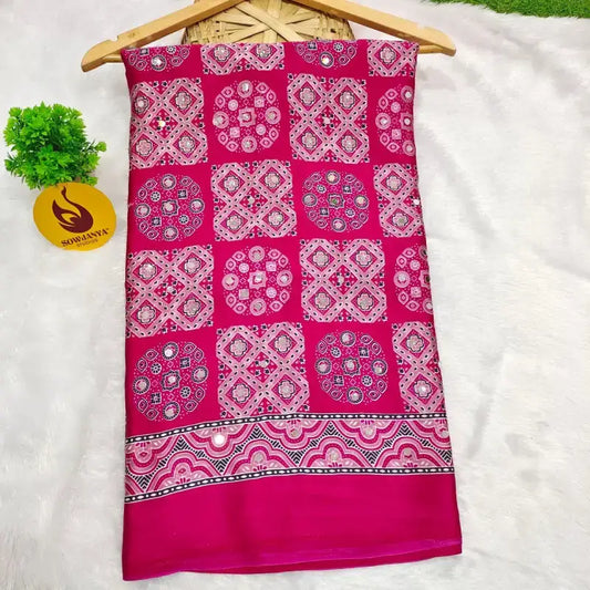 Heavy Japan Satin Crape Saree With More Original Mirrors - AJRAK70