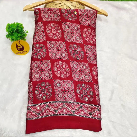 Heavy Japan Satin Crape Saree With More Original Mirrors - AJRAK67