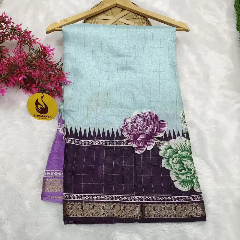 Premium Marshmellow Zari Chex Sarees With Peacock Border - SSZPB1