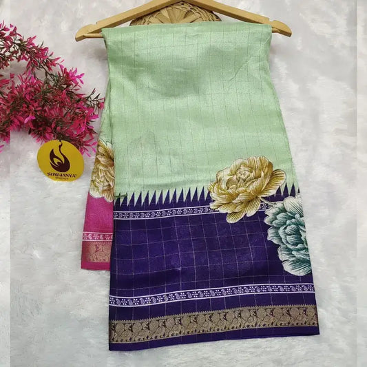 Premium Marshmellow Zari Chex Sarees With Peacock Border - SSZPB4