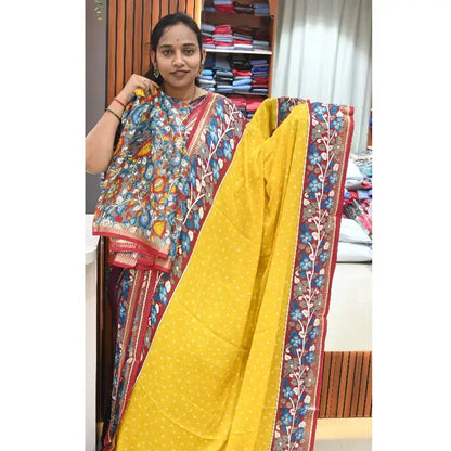 Premium Fancy Georgette Sarees With Kalamkari Border - SSGAP