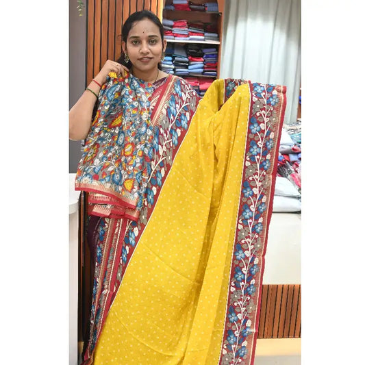 Premium Fancy Georgette Sarees With Kalamkari Border - SSGAP