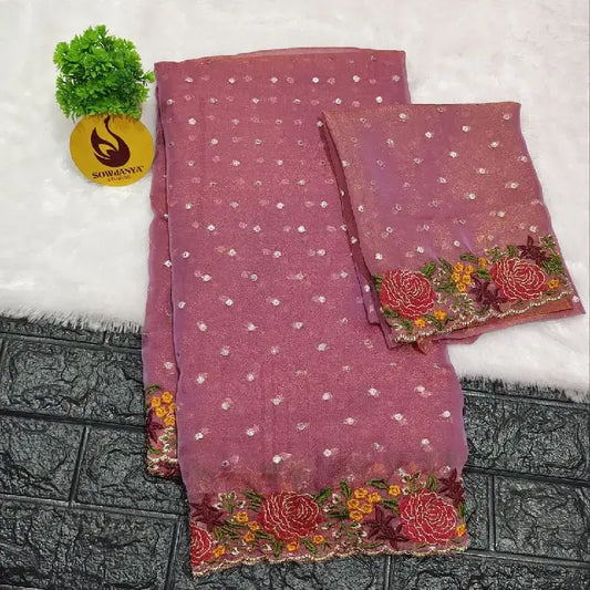 Designer Shimmer Georgette Butti  with  Emboridery  Sarees - SSFLW