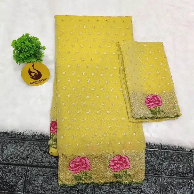 Designer Shimmer Georgette Butti  with  Emboridery  Sarees - SSFLW