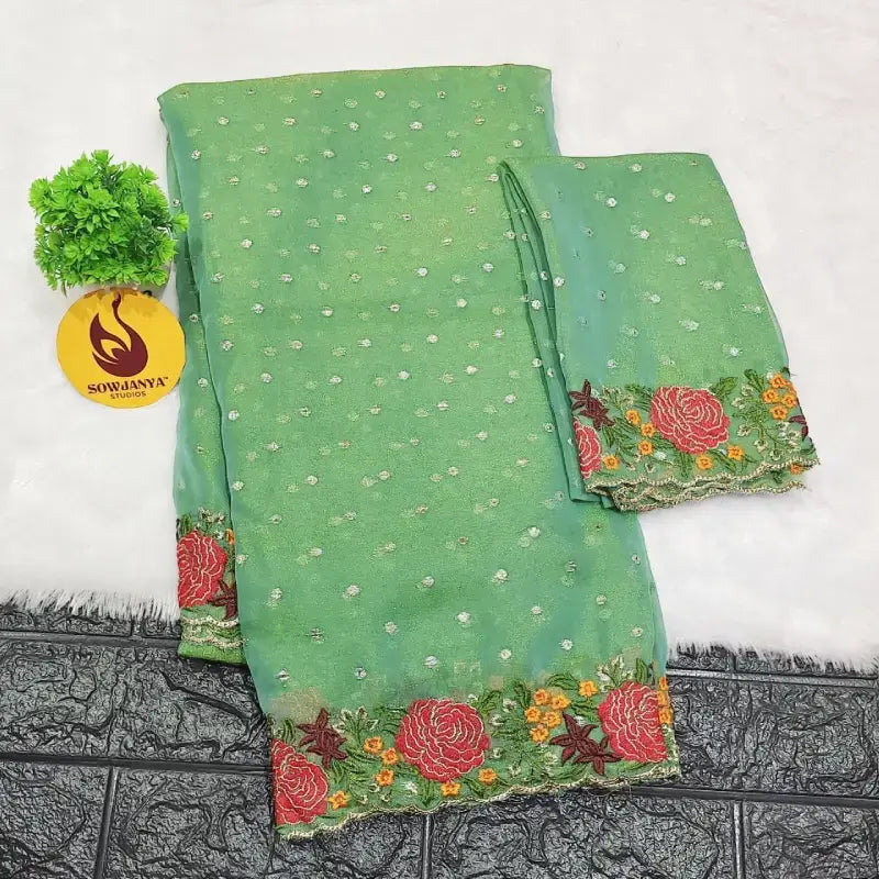Designer Shimmer Georgette Butti  with  Emboridery  Sarees - SSFLW