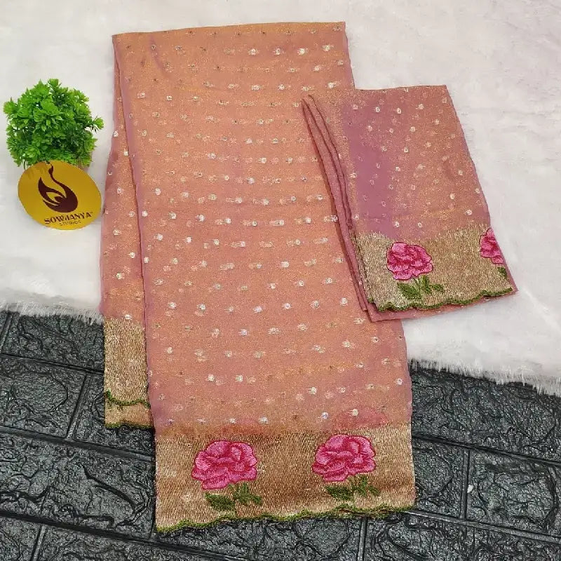 Designer Shimmer Georgette Butti  with  Emboridery  Sarees(pink) - SSFLW