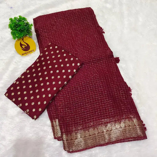 Premium Viscose Georgette Zari Chex Saree - SSVZC4