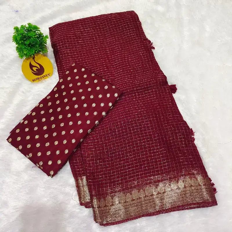 Premium Viscose Georgette Zari Chex Saree - SSVZC4