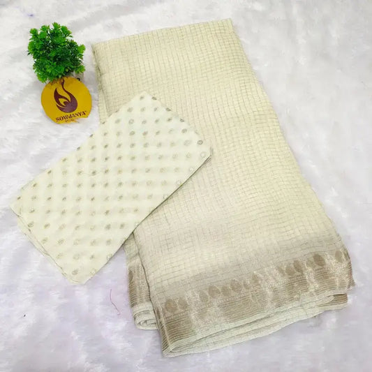 Premium Viscose Georgette Zari Chex Saree - SSVZC1