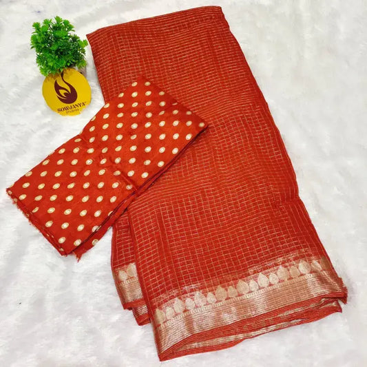 Premium Viscose Georgette Zari Chex Saree - SSVZC6