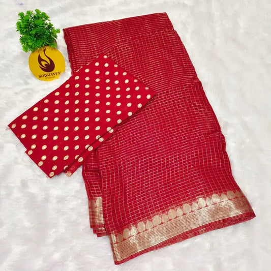 Premium Viscose Georgette Zari Chex Saree - SSVZC2