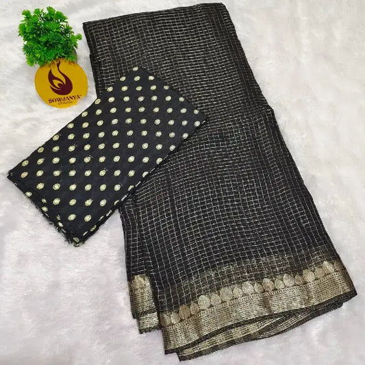 Premium Viscose Georgette Zari Chex Saree - SSVZC7