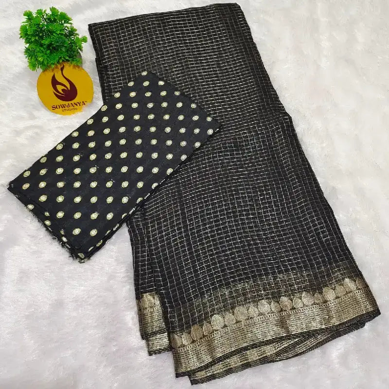 Premium Viscose Georgette Zari Chex Saree - SSVZC7
