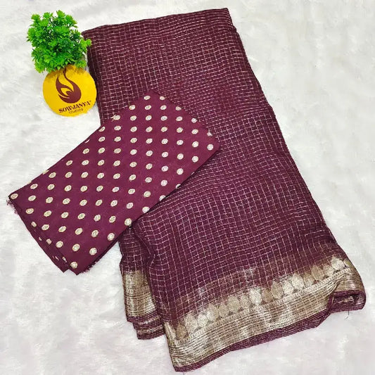 Premium Viscose Georgette Zari Chex Saree - SSVZC8