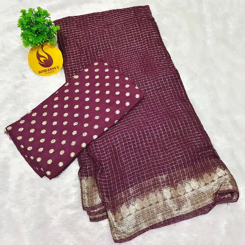 Premium Viscose Georgette Zari Chex Saree - SSVZC8