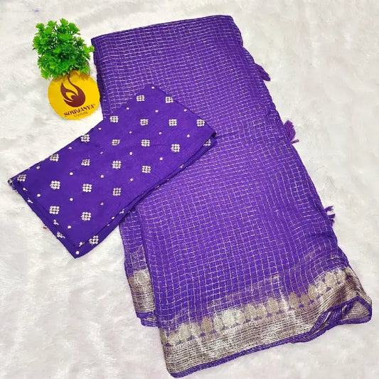 Premium Viscose Georgette Zari Chex Saree - SSVZC5