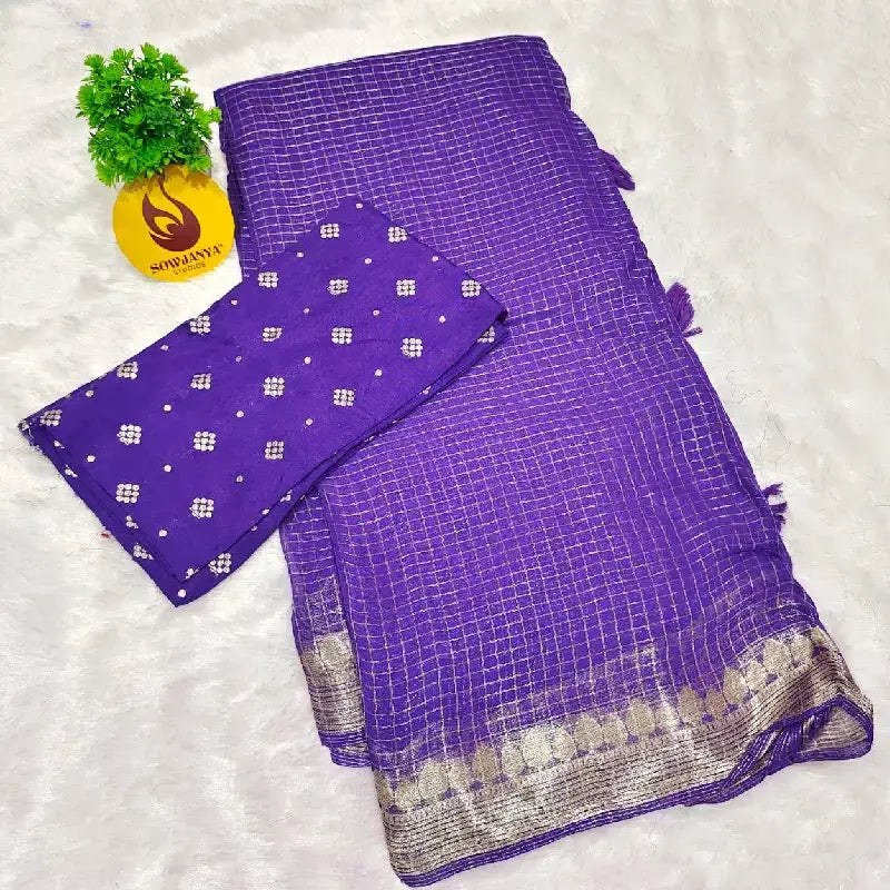 Premium Viscose Georgette Zari Chex Saree - SSVZC5
