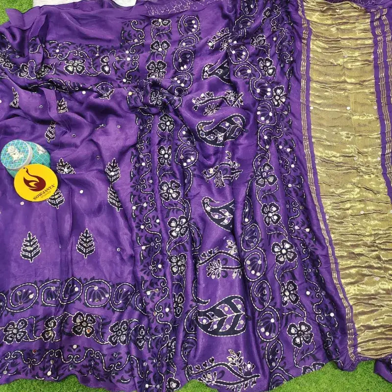PURE Model Silk original Ajrakh Saree With Original Mirrors - PAJRAK