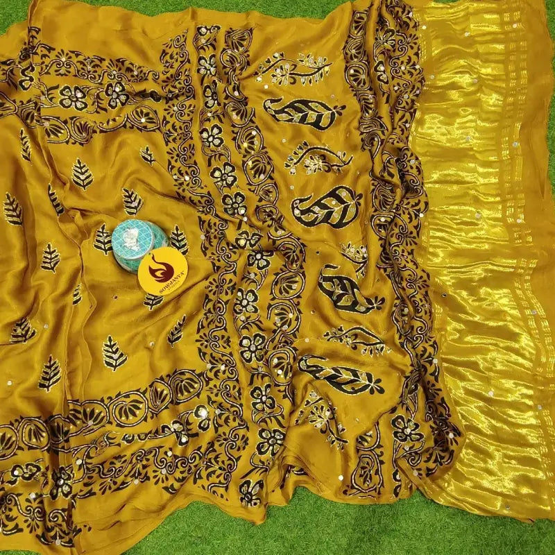 PURE Model Silk original Ajrakh Saree With Original Mirrors - PAJRAK