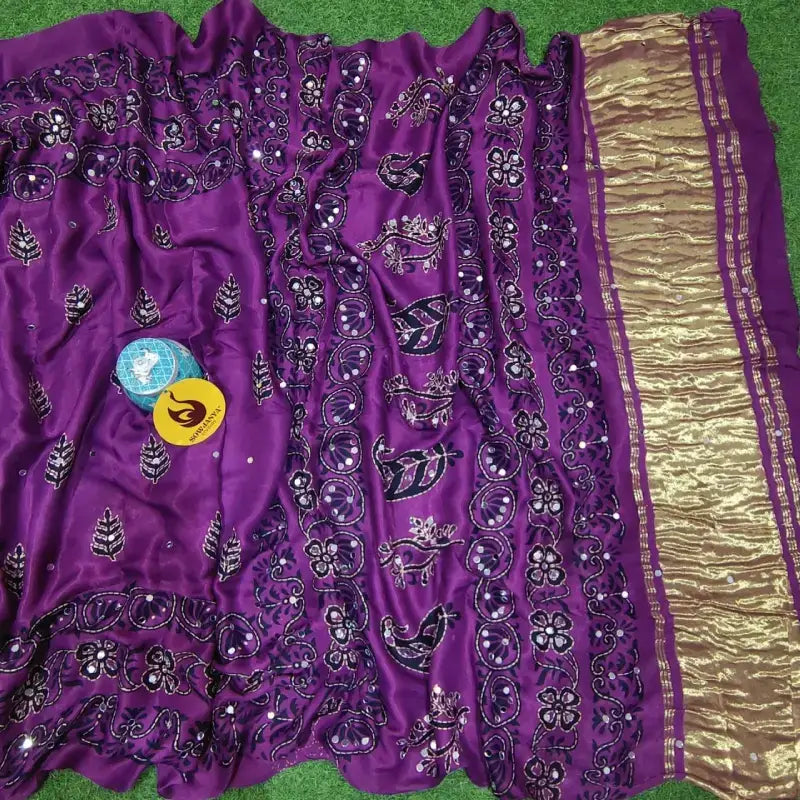 PURE Model Silk original Ajrakh Saree With Original Mirrors - PAJRAK