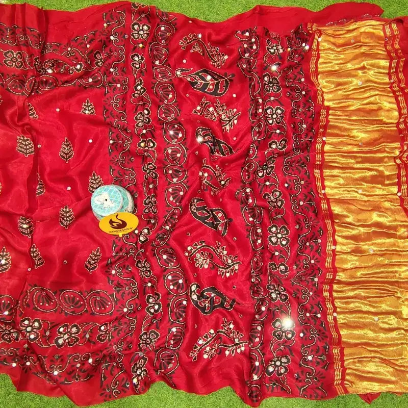 PURE Model Silk original Ajrakh Saree With Original Mirrors - PAJRAK