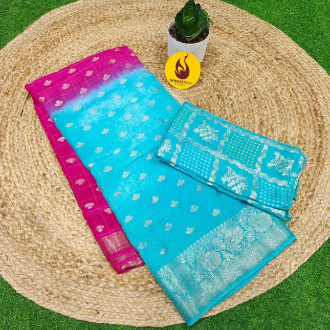 Premium Chinon Crape Dual Shade Saree With Border - SSCWB4