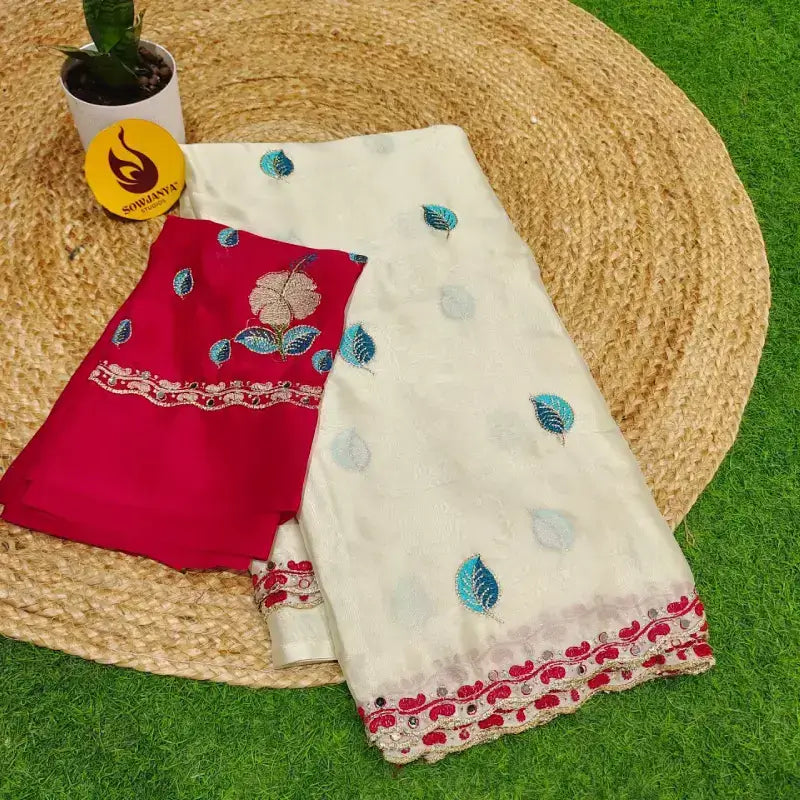 Premium Rangoli Silk Saree with Mirror work - FLASH