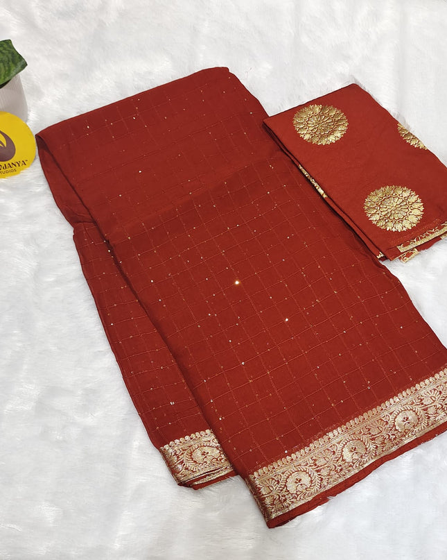 Premium Viscose Sequence work  Sarees -SSVCC6(Rust Orange)