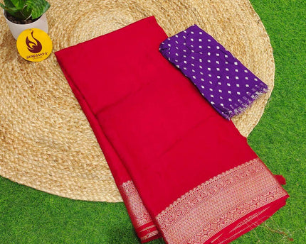 Premium Viscose Crape Georgette Saree's - SSBRC02(Red)