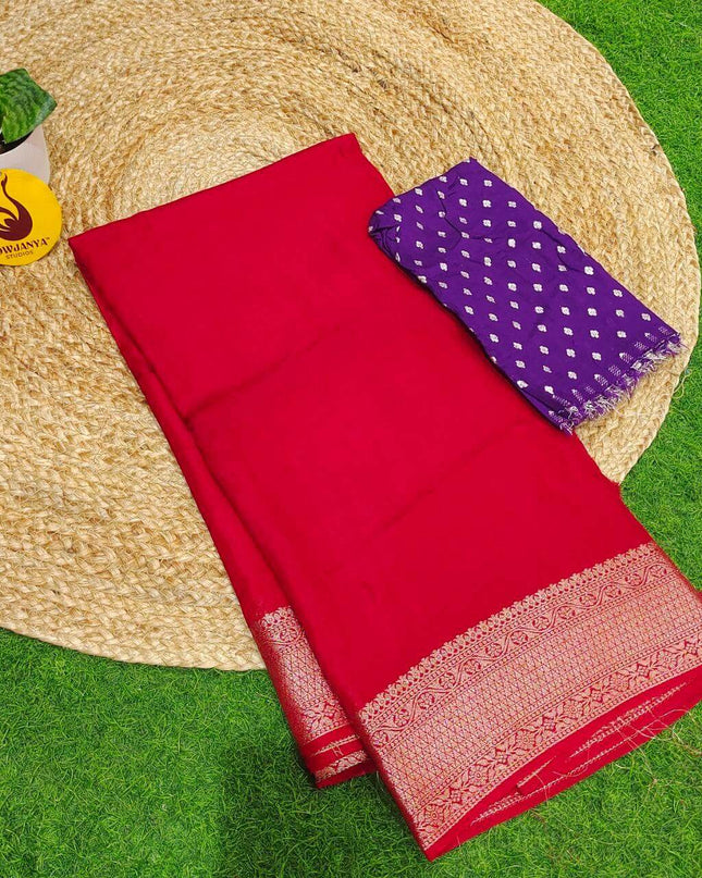 Premium Viscose Crape Georgette Saree's - SSBRC02(Red)