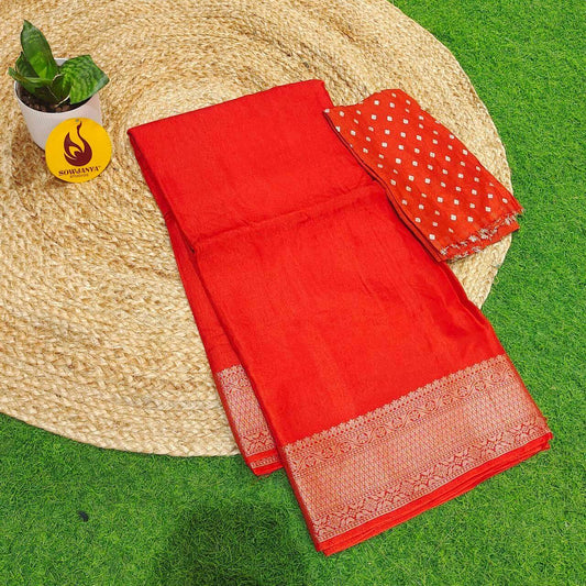 Premium Viscose Crape Georgette Saree's - SSBRC01(Rust Orange)