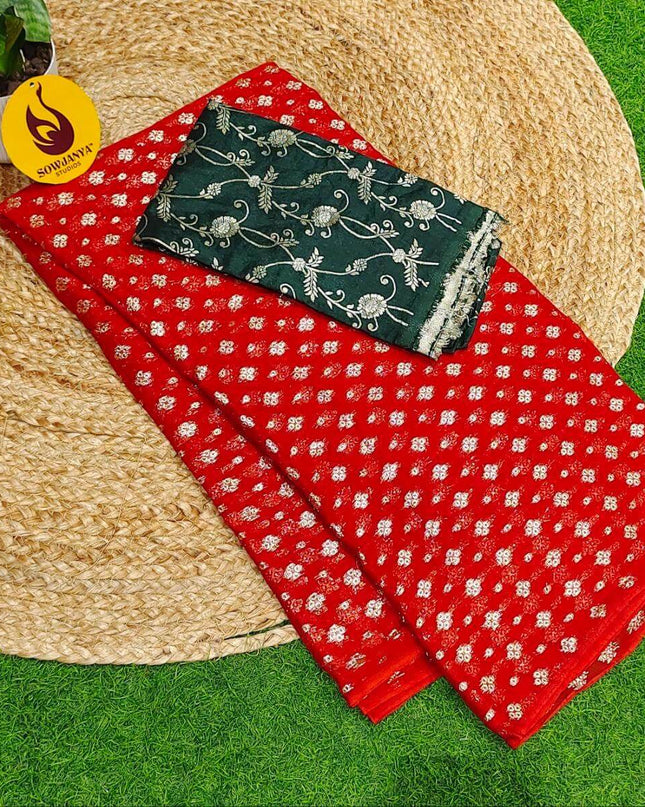 Premium Viscose Georgette With Zari Butti's Saree's - BEST2